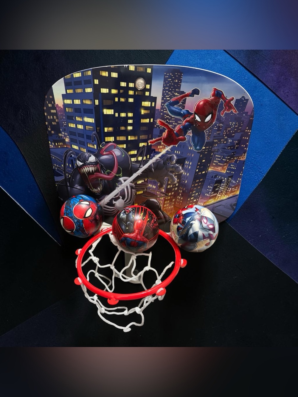 Marvel Spider Man Mini Basketball Hoop & 3 Bouncy Balls Red Rim Net Suction Cup